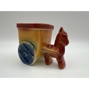Vintage Shawnee Pottery No. 538 Succulent Planter Donkey with Cart 3.5” Tall